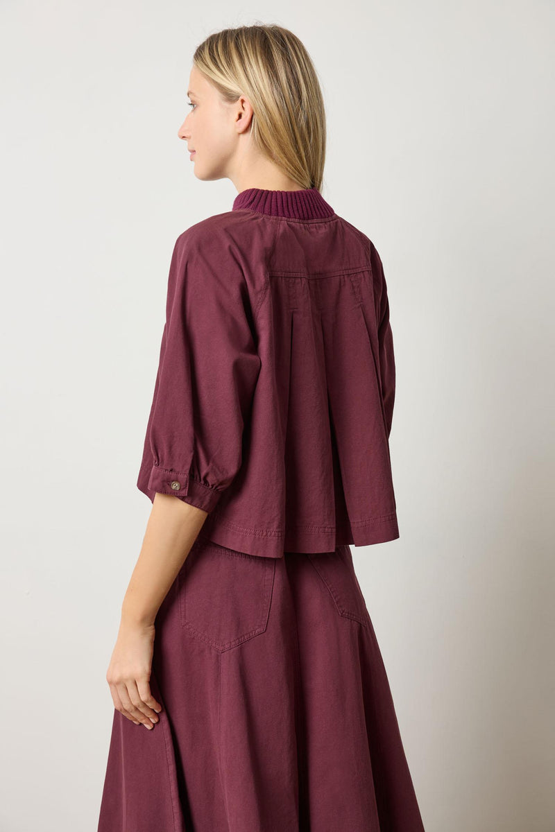 Knit Collar Twill Top - Merlot