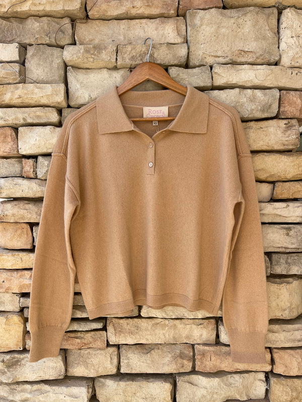 Polo Collar Long Sleeve Sweater - Latte