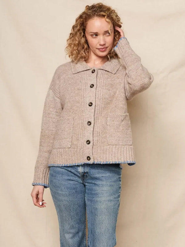 Collared Cardigan Sweater - Taupe