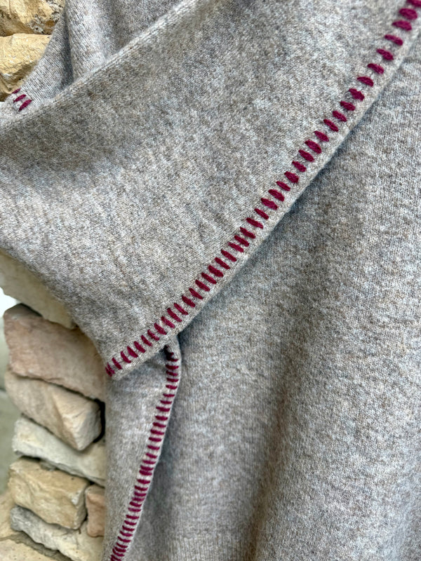 Baseball Stitching Crew Sweater - Taupe