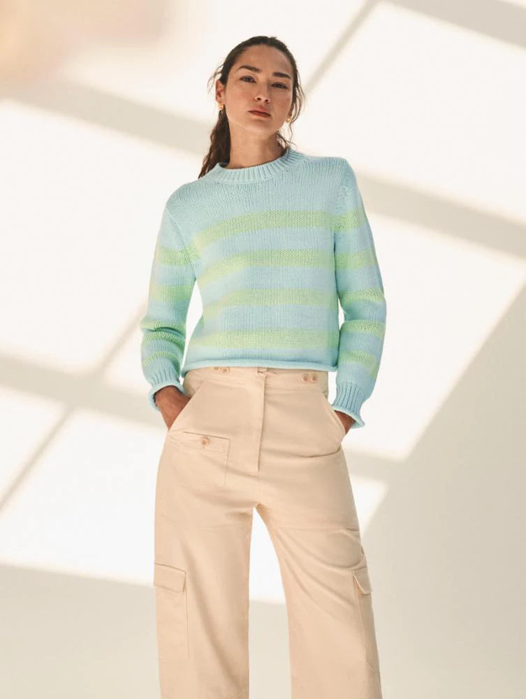 Cotton Rope Striped Crewneck - Lime