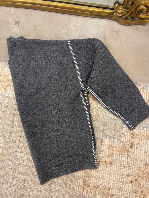 Baseball Stitching Crew Sweater - Black