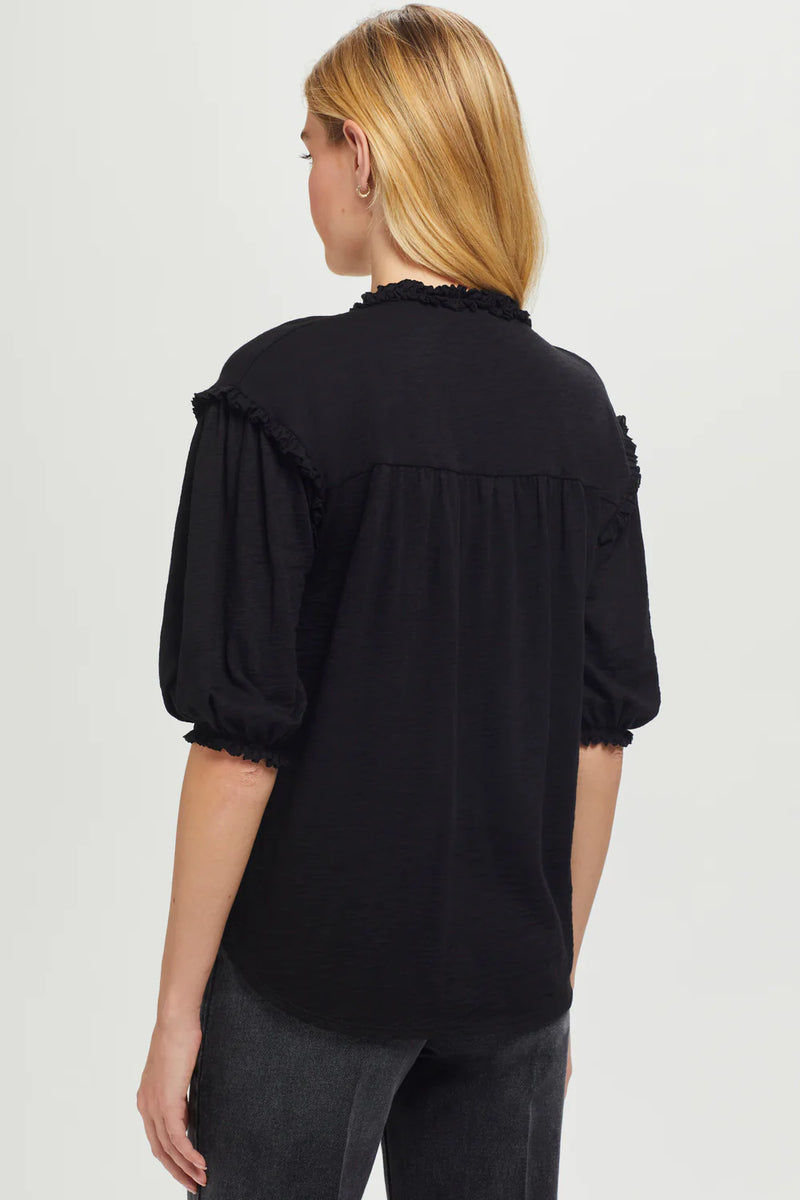 Short Sleeve Button Front Blouse - Black