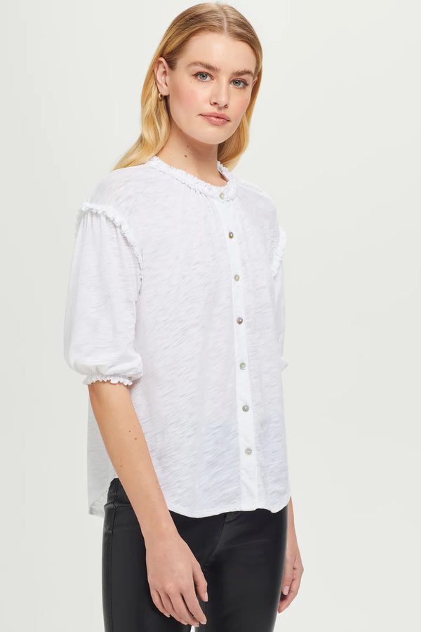 Short Sleeve Button Front Blouse - White