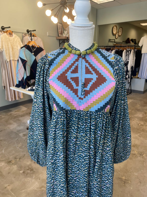 Mandarin Balloon Sleeve Midi