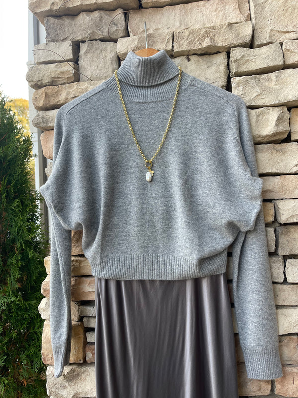 Cropped Turtleneck Sweater - Charcoal