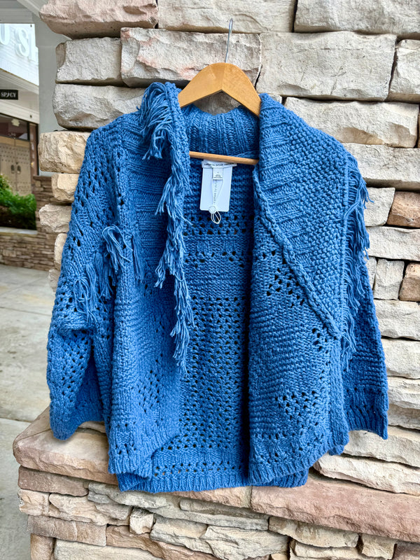 Southwest Fringed Cardigan - Bluestone
