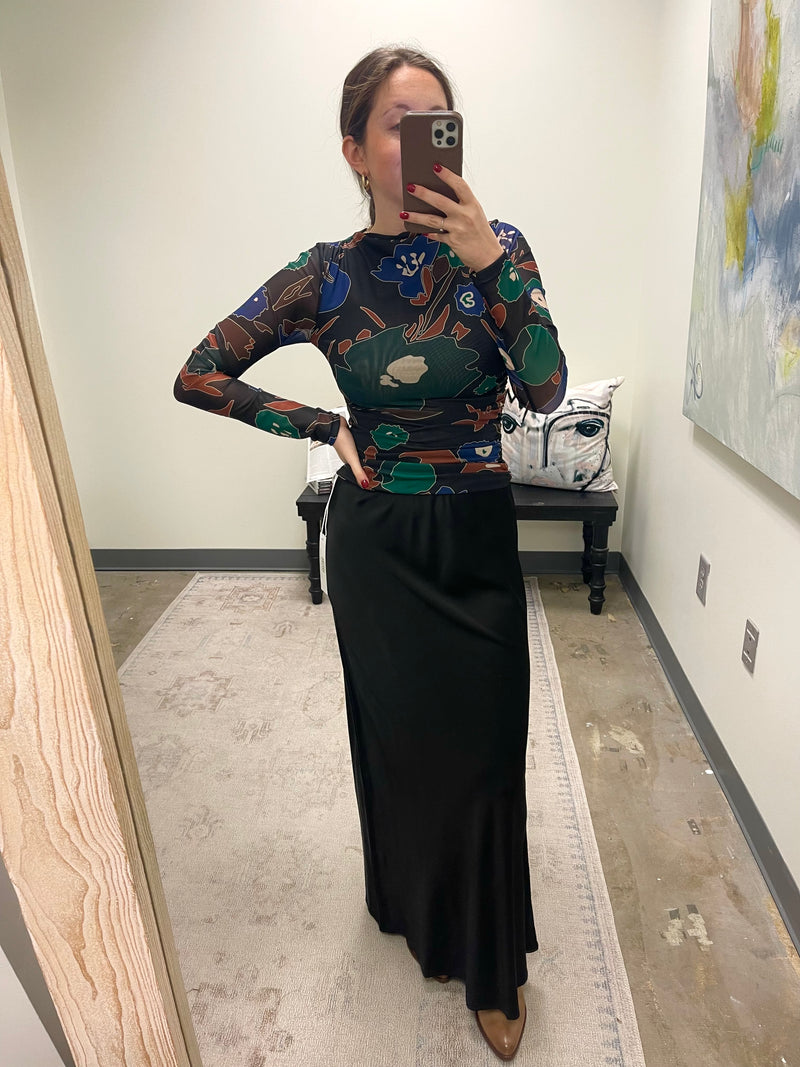 Cosmo Satin Maxi Skirt - Black