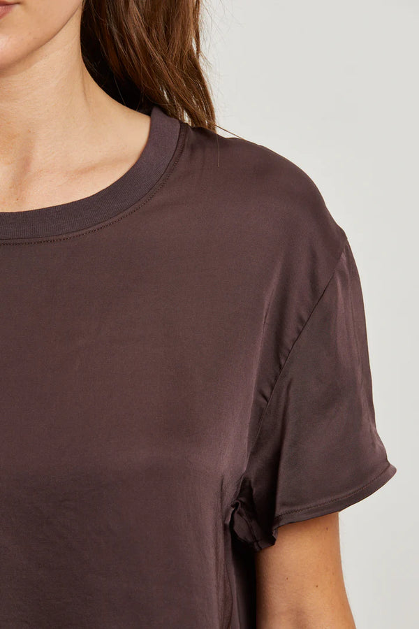 Delphine Satin Crewneck Tee - Cocoa