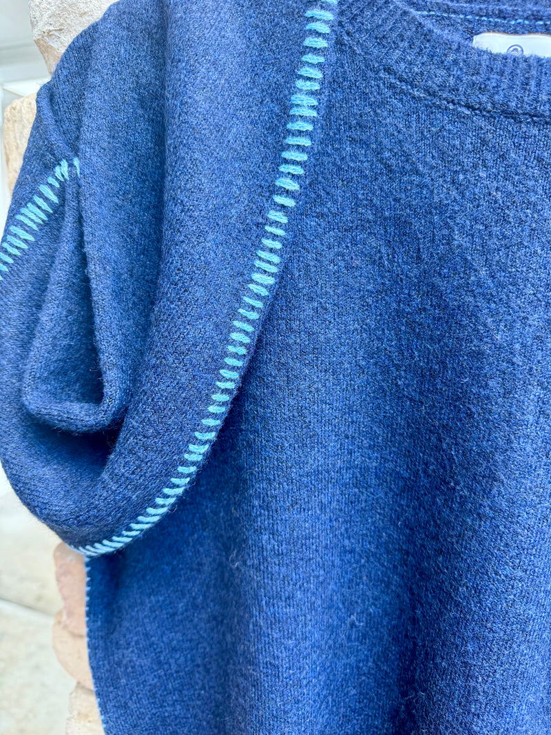Baseball Stitching Crew Sweater - Navy