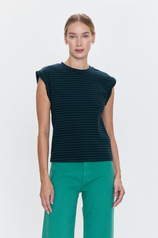 Olivia Rolled Sleeve Tee - Navy/Green