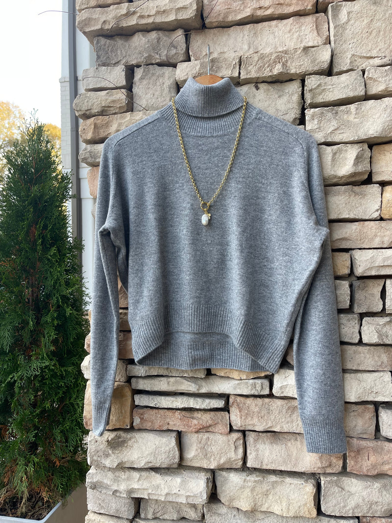 Cropped Turtleneck Sweater - Charcoal