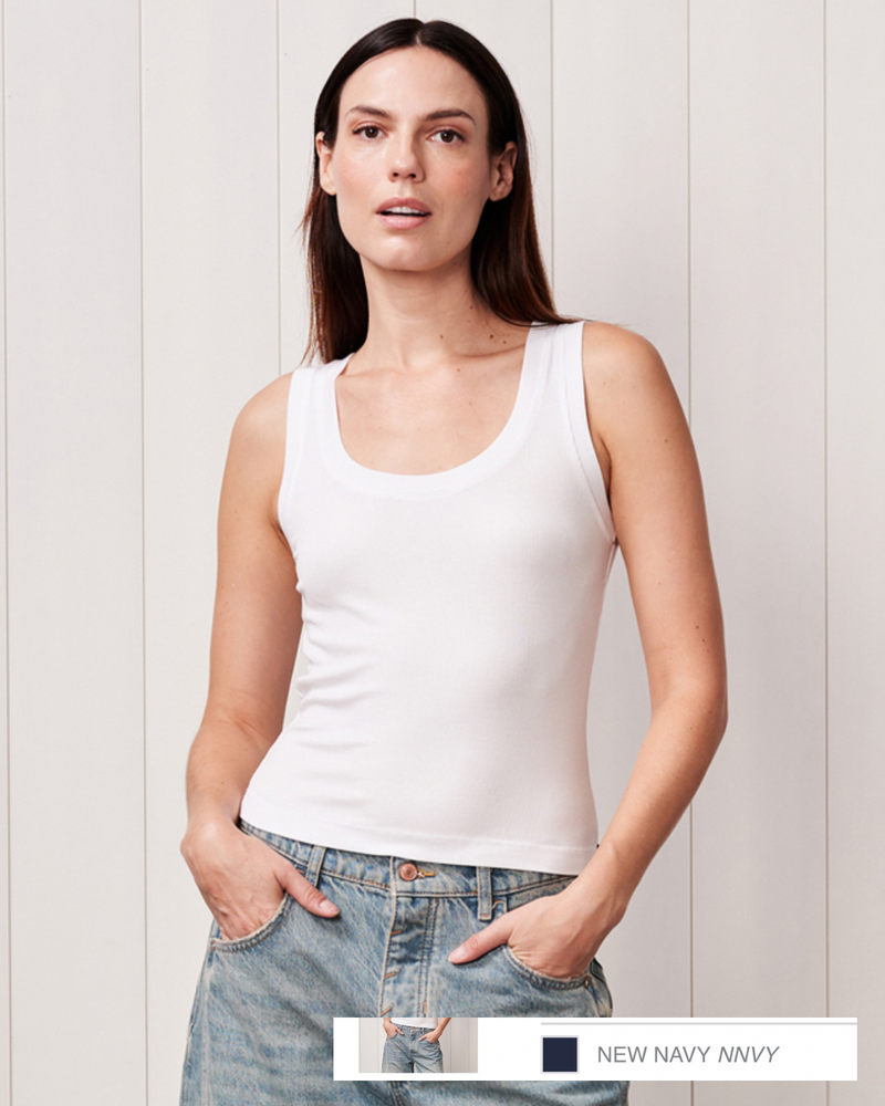 Rib Scoop Neck Tank - Navy