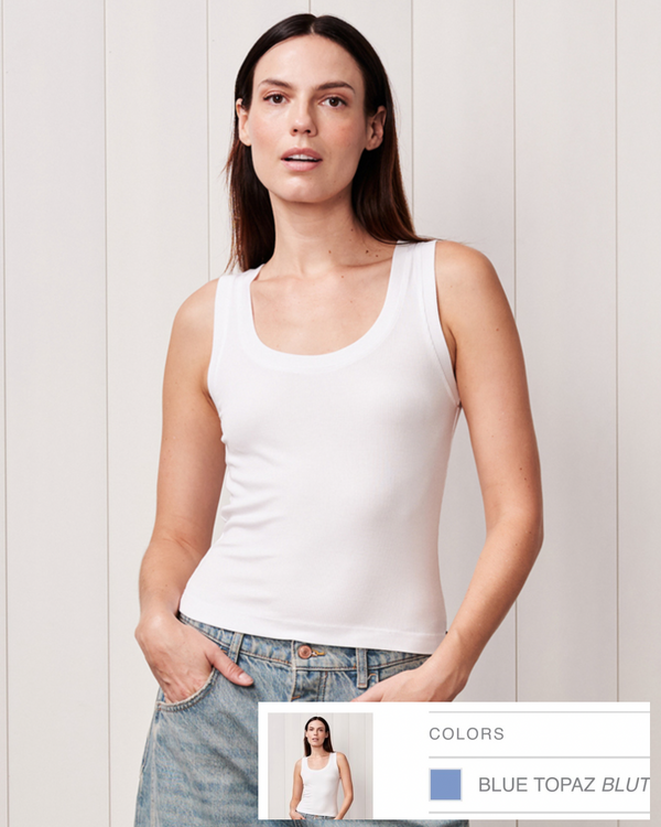 Rib Scoop Neck Tank - Blue Topaz