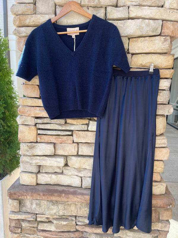 Satin Slip Skirt - Navy