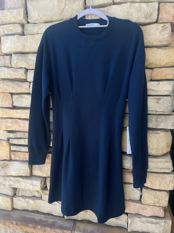 Pintuck Fleece Mini Dress - Navy