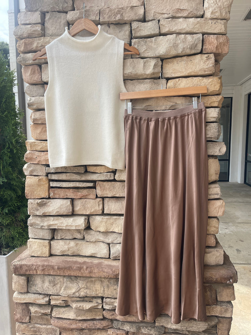 Satin Slip Skirt - Coffee