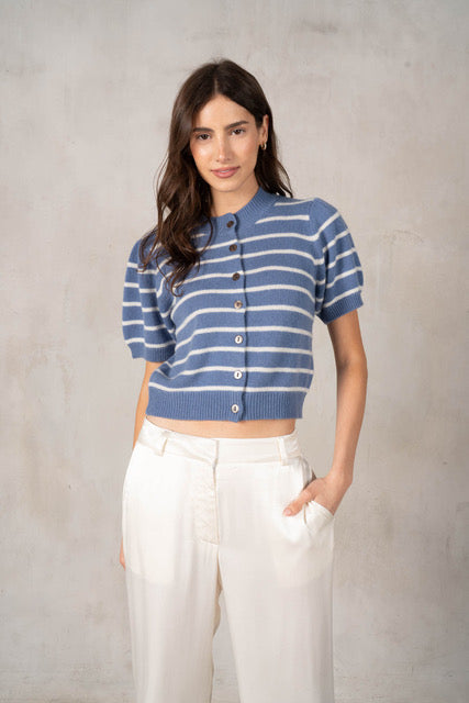 Stripe Short Sleeve Cardigan