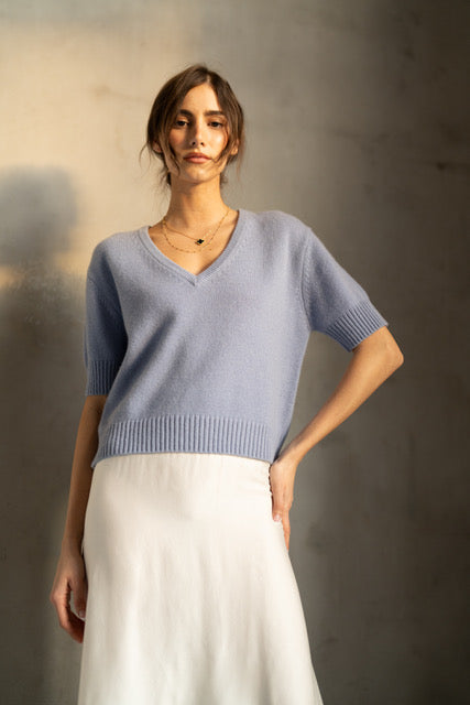Short Sleeve V-Neck Sweater