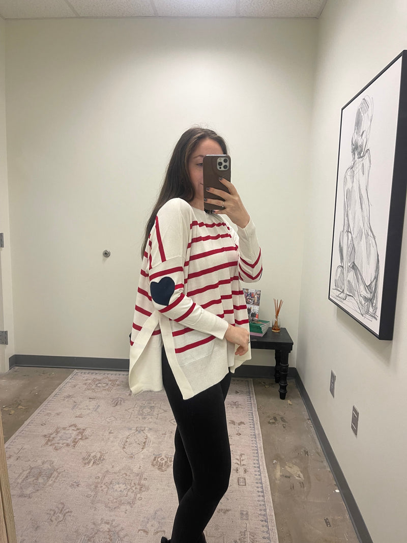 Amour Sweater w/ Heart Patch - Red/White