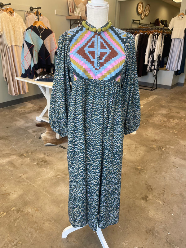 Mandarin Balloon Sleeve Midi