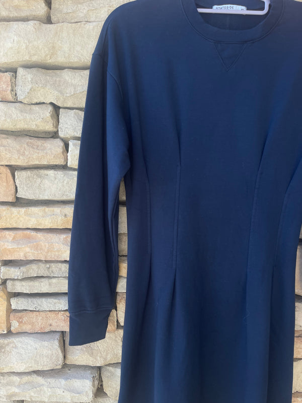 Pintuck Fleece Mini Dress - Navy