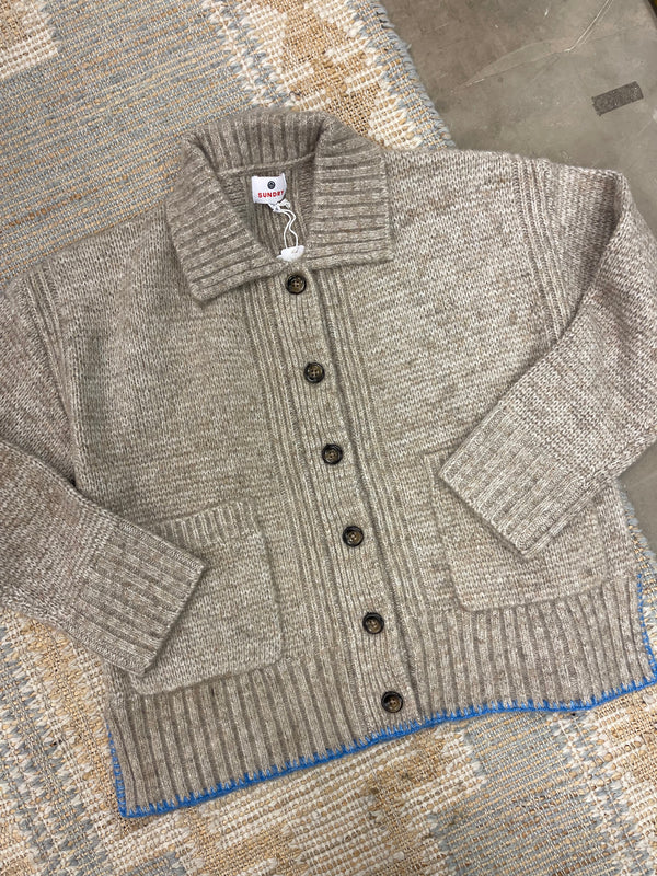 Collared Cardigan Sweater - Taupe