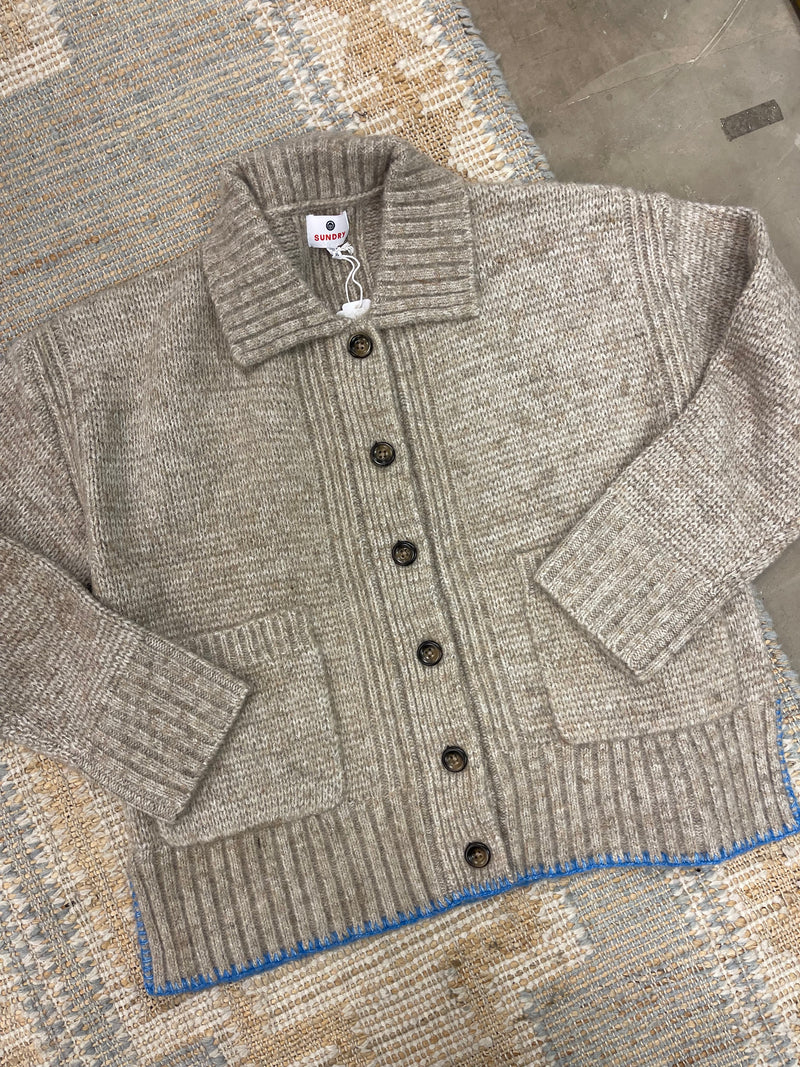 Collared Cardigan Sweater - Taupe