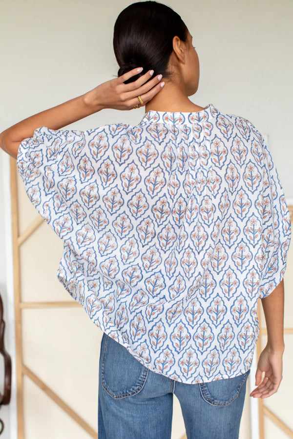 Mandarin Collar Top - Blue Portrait