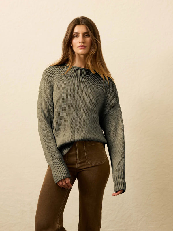 Cotton Roll Neck Sweater - Sage