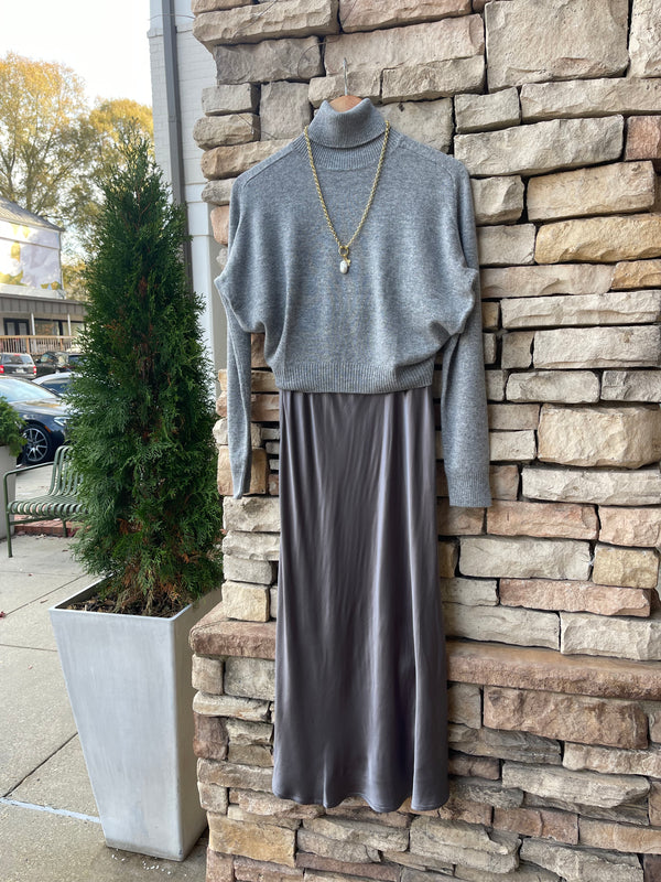 Satin Slip Skirt - Cement