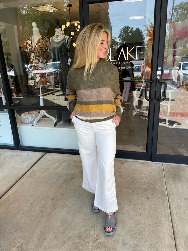 Pisa Stripe Sweater - Olive