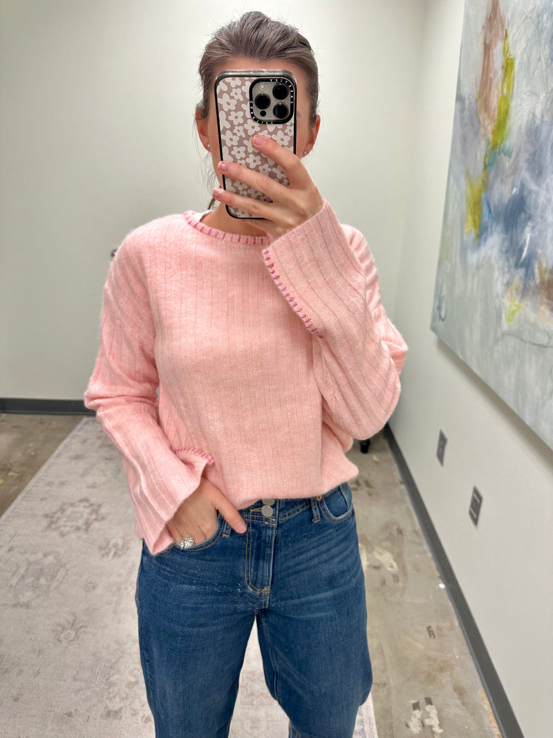 Ribbed Boat Neck Sweater - Pink