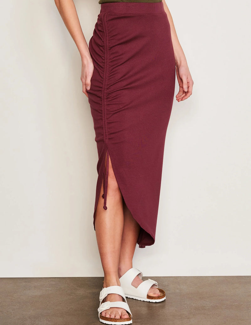 Shirred Midi Skirt - Merlot