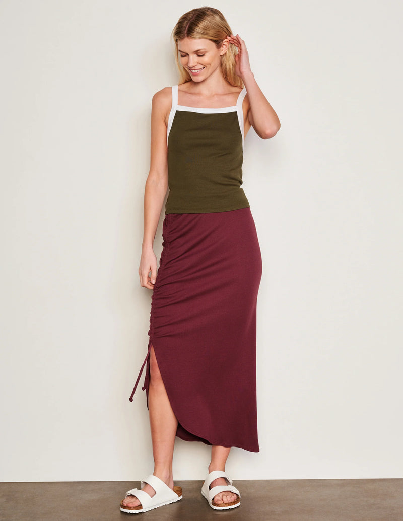 Shirred Midi Skirt - Merlot