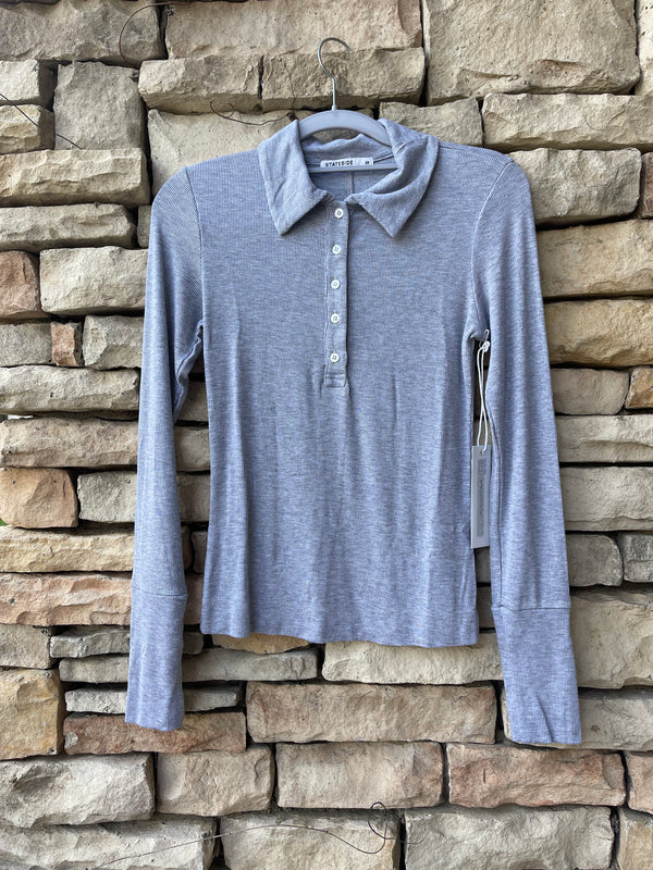 Rib Long Sleeve Polo - Heather Grey