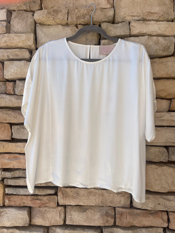 Satin Short Sleeve Blouse - Cream