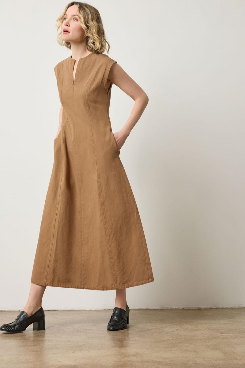 Twill Princess Seam Maxi Dress - Pecan