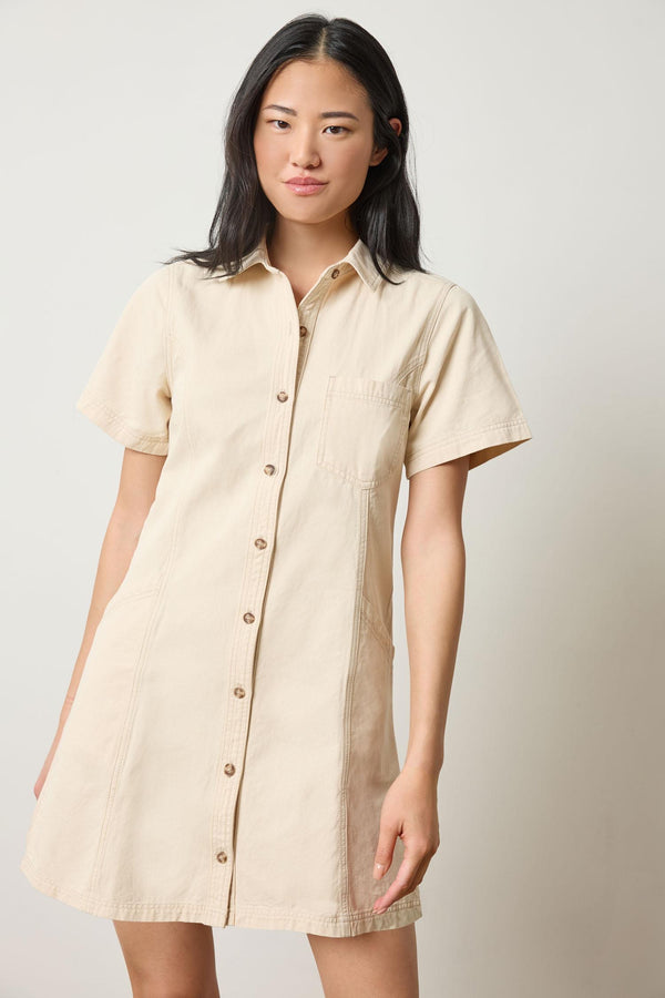 Twill Paneled Shirt Dress - Eggshell