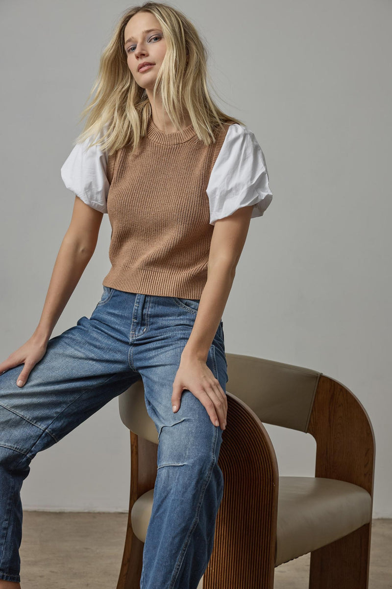 Mixed Media Pullover Sweater - Acorn