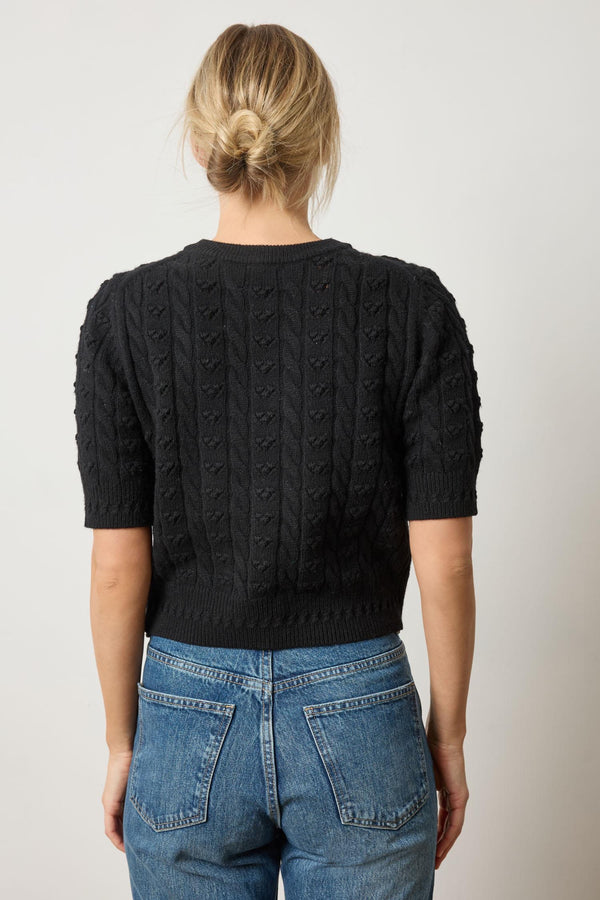 Short Sleeve Cardigan Sweater - Black