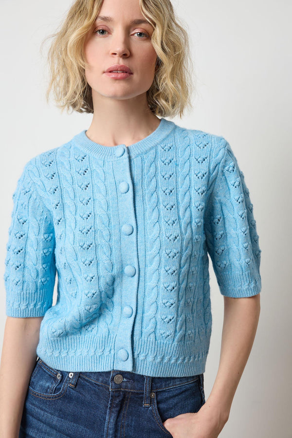 Short Sleeve Cardigan Sweater - Mystic Blue