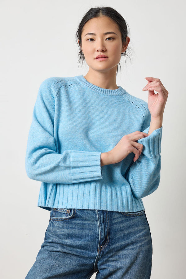 Saddle Sleeve Crewneck Sweater - Blue