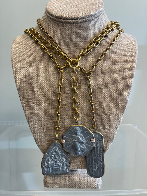 Gold Chain & Stone Pendant Necklace