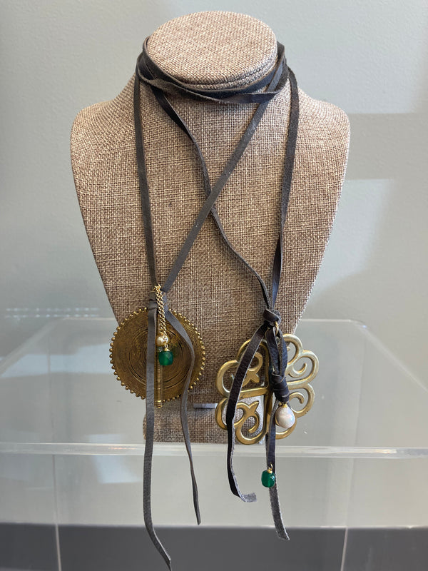 Leather & Gold Pendant Necklace