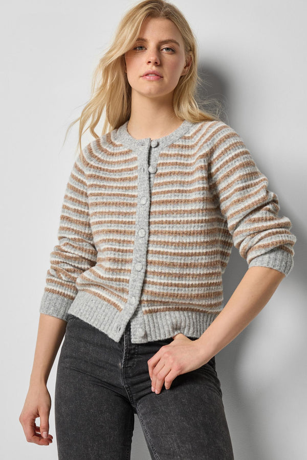 Button Front Stripe Cardigan - Dove