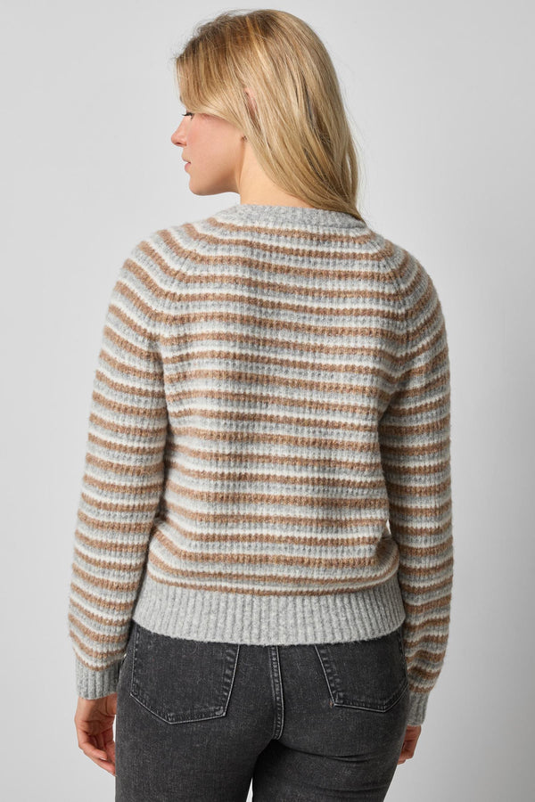 Button Front Stripe Cardigan - Dove