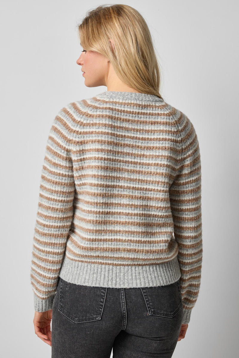 Button Front Stripe Cardigan - Dove