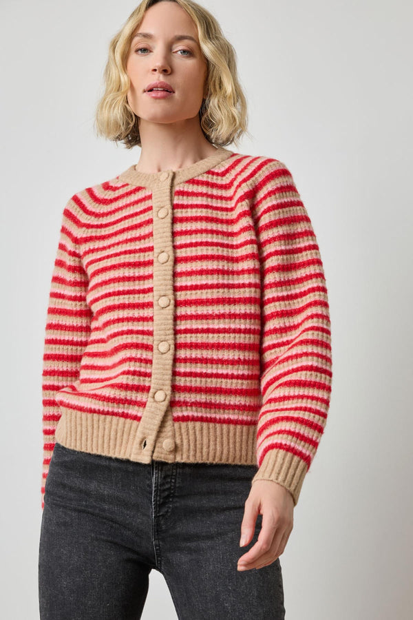 Button Front Stripe Cardigan - Holly
