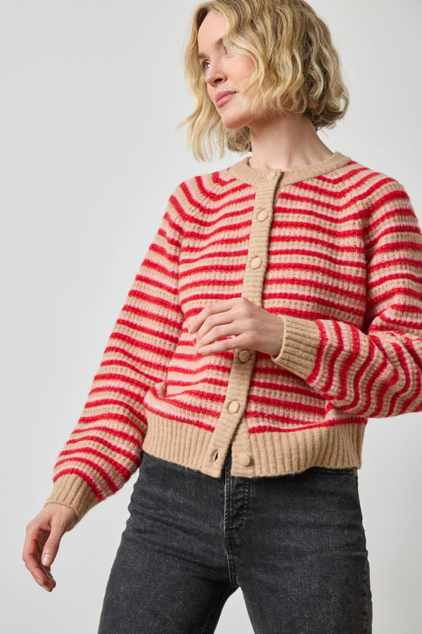 Button Front Stripe Cardigan - Holly